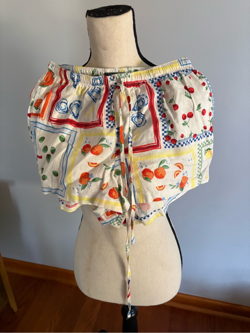 Target White Fruit-Print Drawstring Shorts